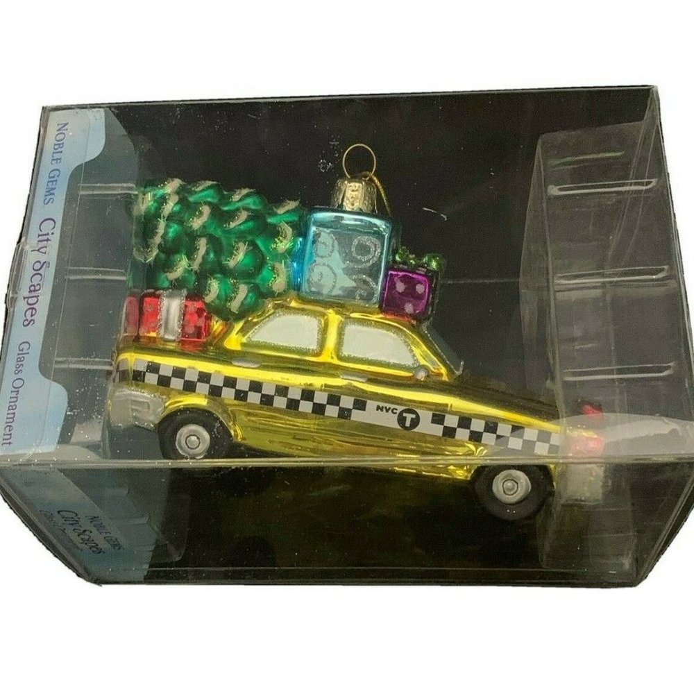 Kurt Adler New York City Taxi Cab Ornament Hand Blown Glass
